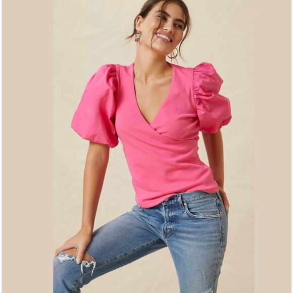 Maeve by Anthropologie Tops - Elegant Pink Puff Sleeve Blouse